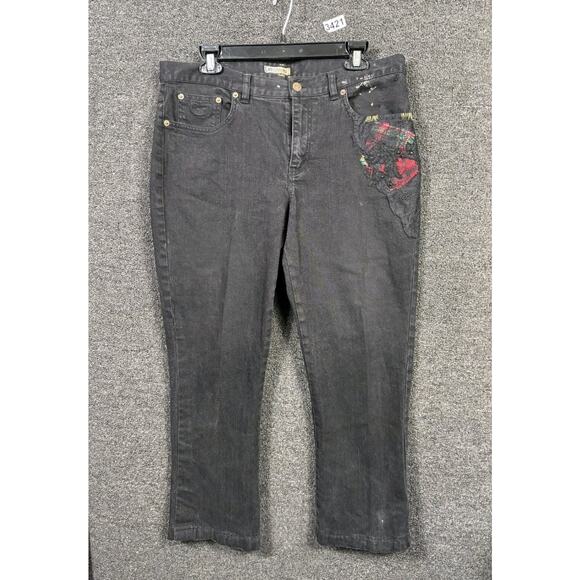 American Living Revere Bootcut Jeans Womens 12 Black Denim Stretch Embroidered - Picture 1 of 8